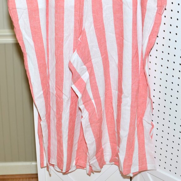 Plus Size 26/28W Cato Wide Leg Cropped Linen Coral Striped Beach Pants NWT - Picture 4 of 11